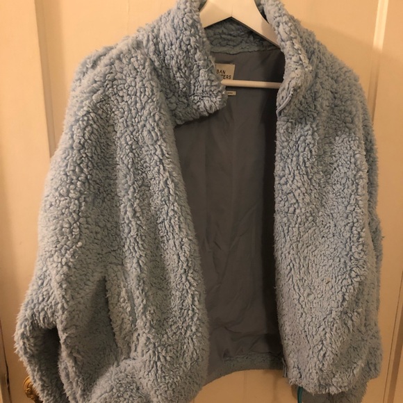 URBAN OUTFITTERS SKY BLUE FLUFFY TEDDY CINCH-ABLE JACKET - Picture 4 of 5
